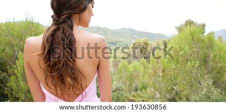Beautiful Nude Woman Nature Environment Leaning Stock Photo