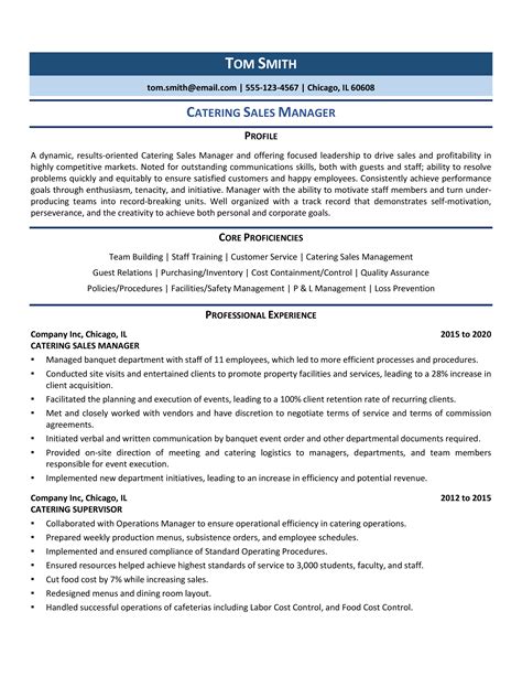 Catering Sales Manager Resume: Samples & Template for 2020 | Manager resume, Sales manager ...