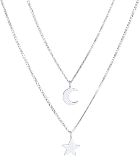 Elli Naszyjnik Damskie Layer Star Moon Astro 2-Warstwowe Trendy W 925