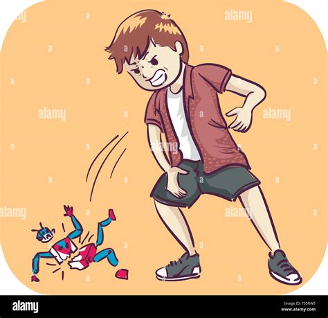 Illustration Of A Kid Boy Throwing A Toy Hard On The Floor Breaking It