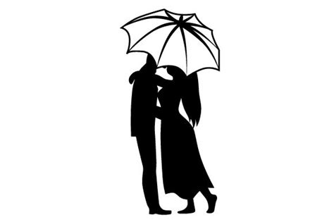 Silhouette Couple Kissing Under Umbrella