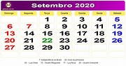 Calendário de setembro de 2020 com feriados nacionais fases da lua e ...
