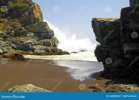 Heavy Violent Surf Waves Crashing On Secluded Black Lava Sand Beach