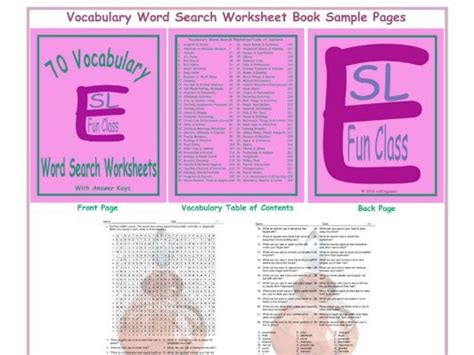 70 Vocabulary Word Search Worksheet Book Teaching Resources