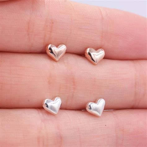 Small Pair Of Heart Stud Earrings In Sterling Silver Simple Etsy Uk