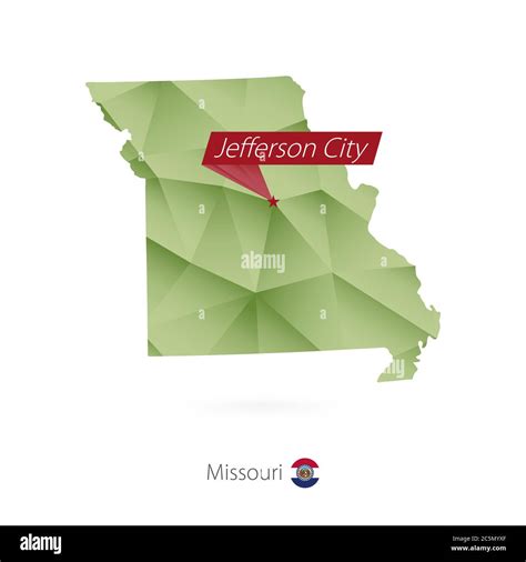 Green Gradient Low Poly Map Of Missouri With Capital Jefferson City