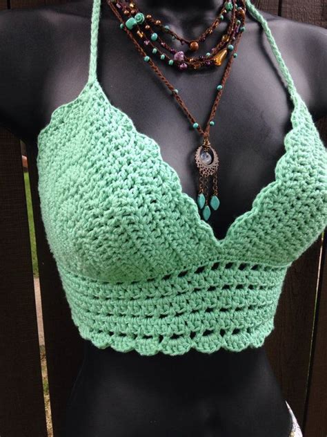 Crochet Bikini Top Crochet Halter Top Mint Green Bikini Top Etsy