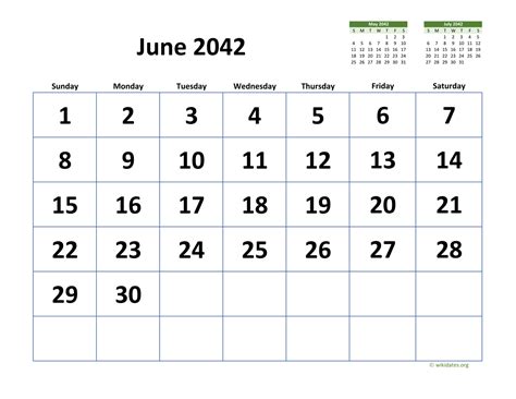 June 2042 Calendar With Extra Large Dates