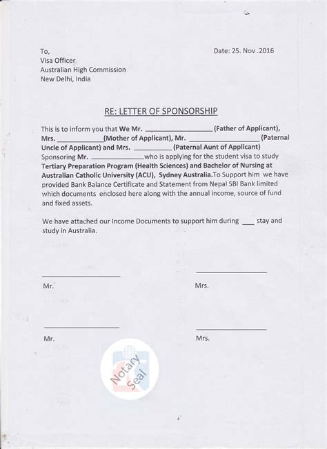 Sponsorship Certificate Affidavit Of Support Kiec