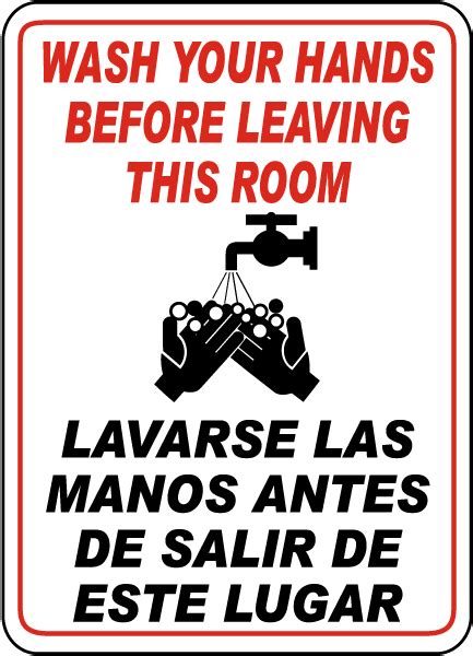 Bilingual Wash Your Hands Before Leaving Sign D5745