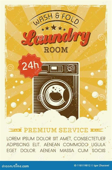 Laundry Room Vector Poster With Washing Machine Stock Vector