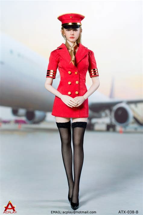 female sexy flight attendant suit set red ac play machinegun