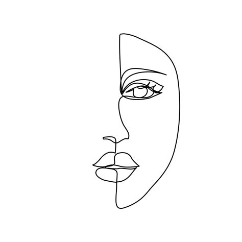Abstract Woman One Face Line Drawing Female Portret Simple Style
