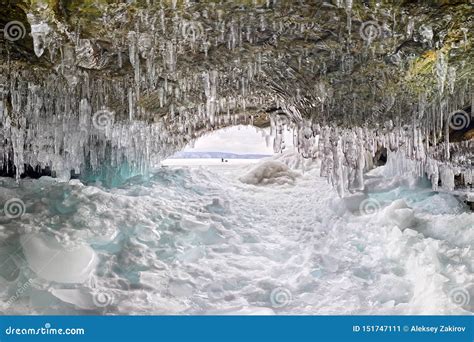 Ice Cave Grotto On Olkhon Island Lake Baikal Covered With Icicles