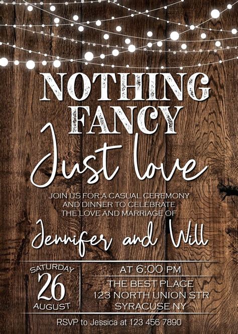 Rustic Nothing Fancy Just Love Invitation Casual Party Etsy In 2021