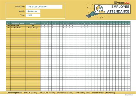 Employee attendance tracker template