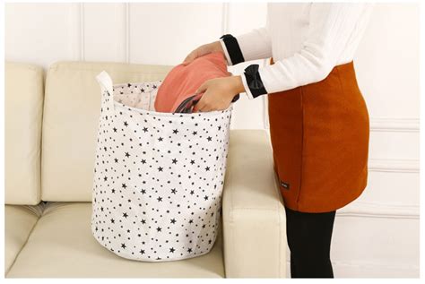 1PC Cotton Linen Multi function Handle Stackable Storage Barrel Laundry gambar png
