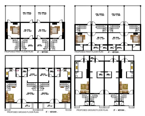 1 Bhk Row House Plan With Open Terrace Design Autocad File Cadbull