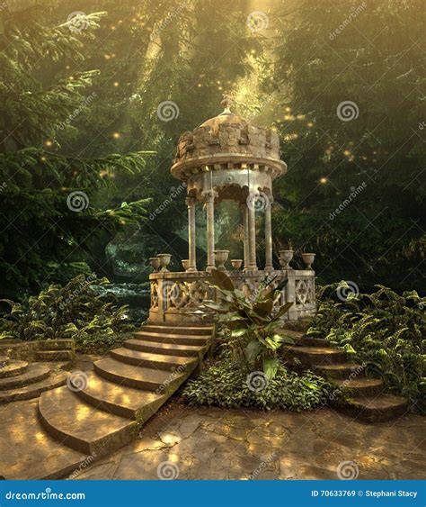 Romantische Fairytale Gazebo In Magische Forest Fantasy 3d Illustratie