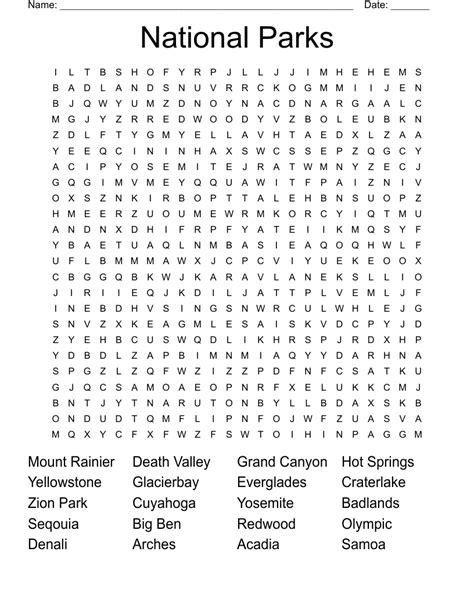 California National Forests And Parks Word Search Wordmint