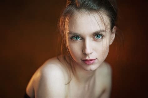 wallpaper face women simple background bare shoulders green eyes maxim maximov nose