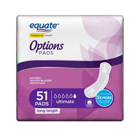 Equate Options Incontinence Pads For Women Ultimate Long 51 Count