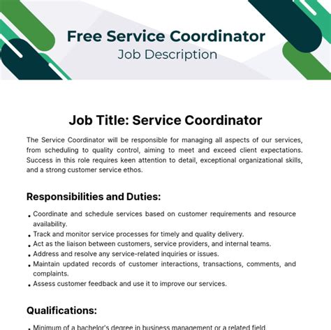Service Coordinator Job Description Template Edit Online And Download