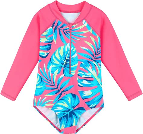 Tfjh E Girls Swimsuit Kids Long Sleeve Swimwear Upf 50 Uv Sunblock One