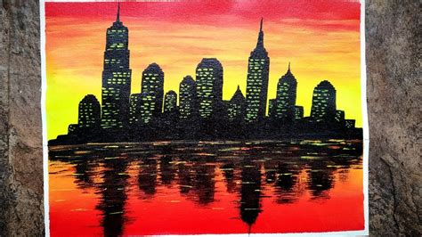 How To Paint City Skyline Sunset Painting City Lights Painting Easy