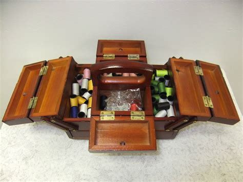 Small Wooden Sewing Box Cantilever Storage With Drawer By Singer