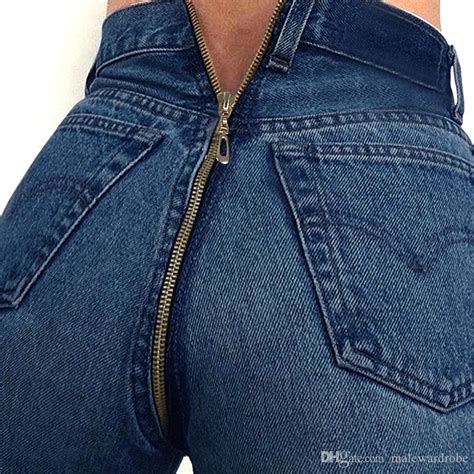 Spring New Women Back Zipper Design Jeans Denim Blue Pencil Jeans Sexy High Waist Long Pants