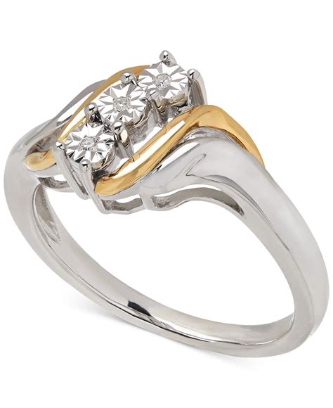 Macys Diamond Accent Ring In 14k Gold And Sterling Silver In Metallic