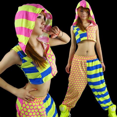 Neon Color Block Ds Clothes Hiphop Hip Hop Top Jazz Ds Costume Female