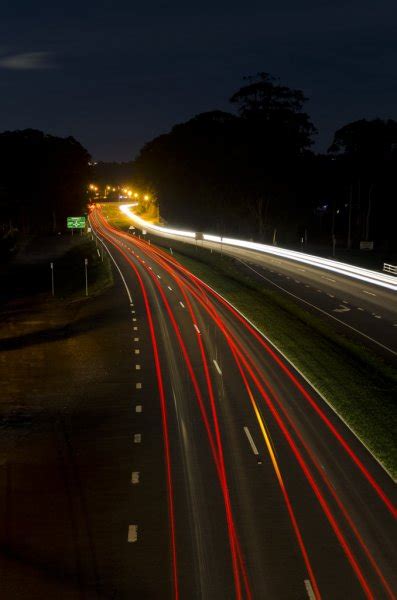 Long Time Exposure Freeway Cruising Car Light Trails Streaks Of Light