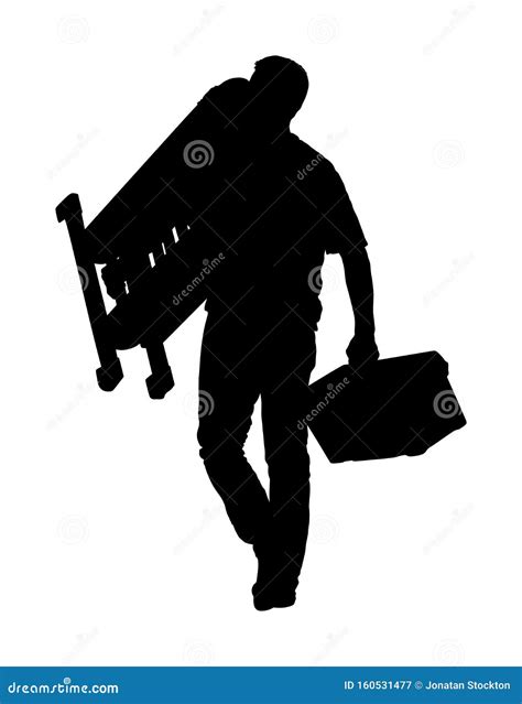 Repairman With Ladders In Hand Vector Illustration Isolated On White