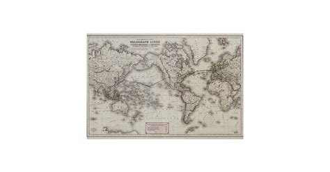 World Map Of Telegraph Lines Of 1855 Vintage Map World Map Showing