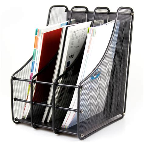 Metal mesh file sorter organizer desktop magazine document holder with 3 vertical upright sections. Magazine Storage Holder, Document Folder Organiser Rack ...