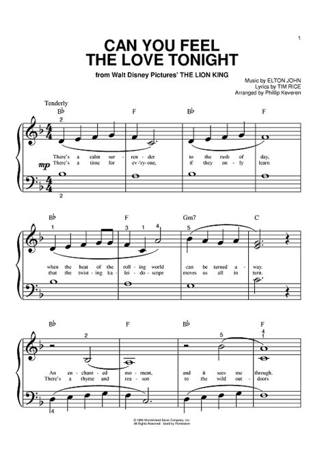 Can You Feel The Love Tonight Piano Music Sheet Music Clarinet