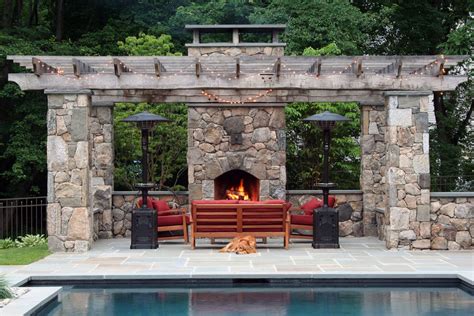 Stone Pergola With Outdoor Fireplace Outdoor Living Outdoor Patio
