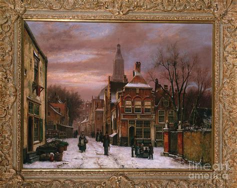 A Wintry Scene A Dutch Street With Numerous Figures Painting By Willem
