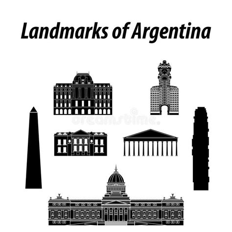 Bundle Of Argentina Famous Landmarks By Silhouette Style Stock Vector