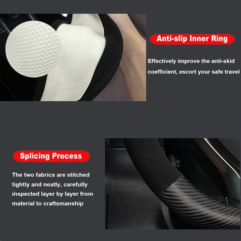 145 15 Car Steering Wheel Cover Suede Leather Carbon Black D Shaped