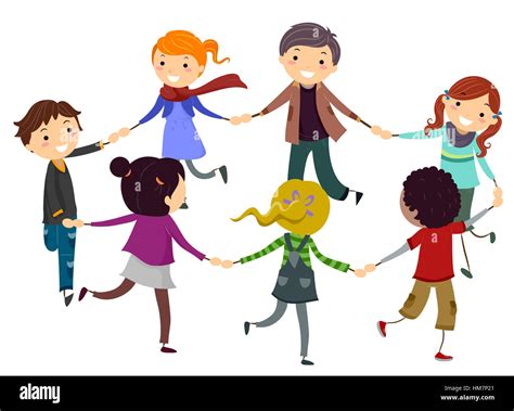 Stickman Illustration Of Children Playing Ring Around The Rosey Stock