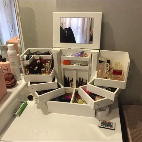 Super Large Korean Cosmetic Storage Box 90 Degree Rotating Wooden Makeup Cabinet Box Drawer Type