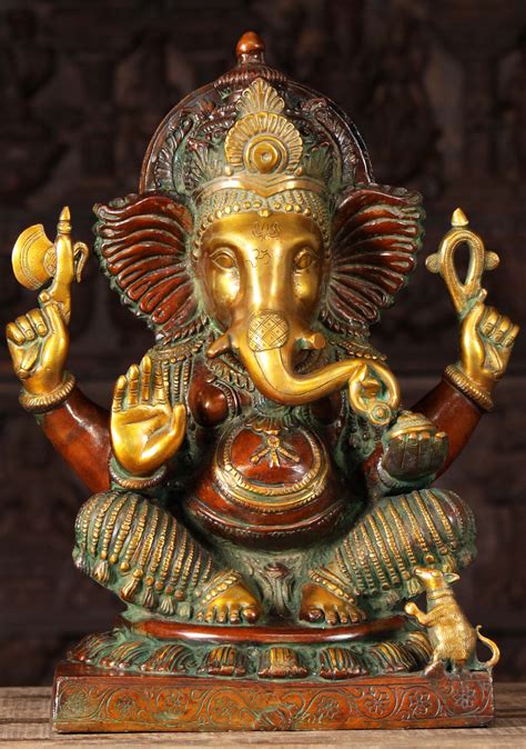 Sold Brass Ganesh Statue With Large Ruffled Ears 18 72bs38z Hindu