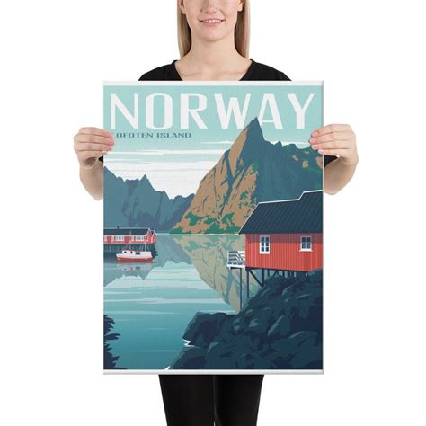 Lofoten Islands Norway Vintage Style Travel Poster Canvas Etsy
