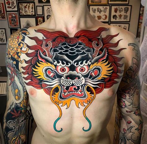 Oriental Dragon Chest Tattoo