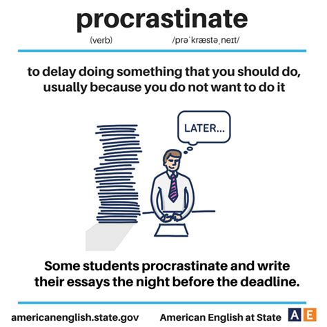 Vocabulary Procrastinate To Delay Doing Something That You Should Do