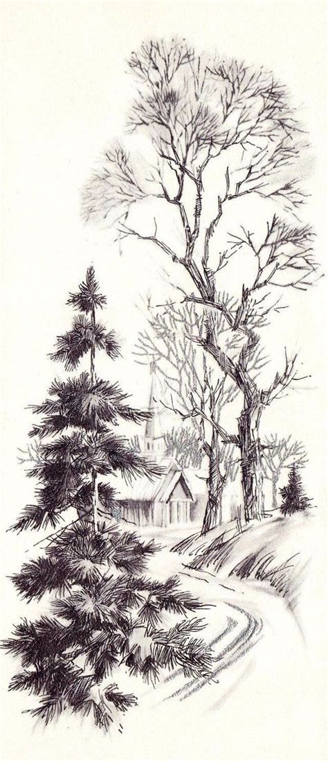 Quick Nature Sketch Landscape Drawings Tree Drawings Pencil