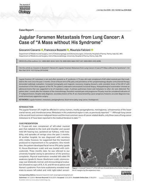 Pdf Jugular Foramen Metastasis From Lung Cancer A Case Of “a Mass